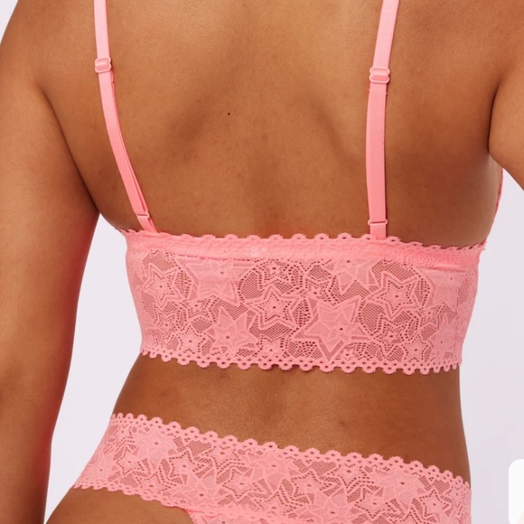 NWOT Parade Perfect Lace Triangle Bralette & 2 Thong Set M Pink Star - Picture 2 of 4